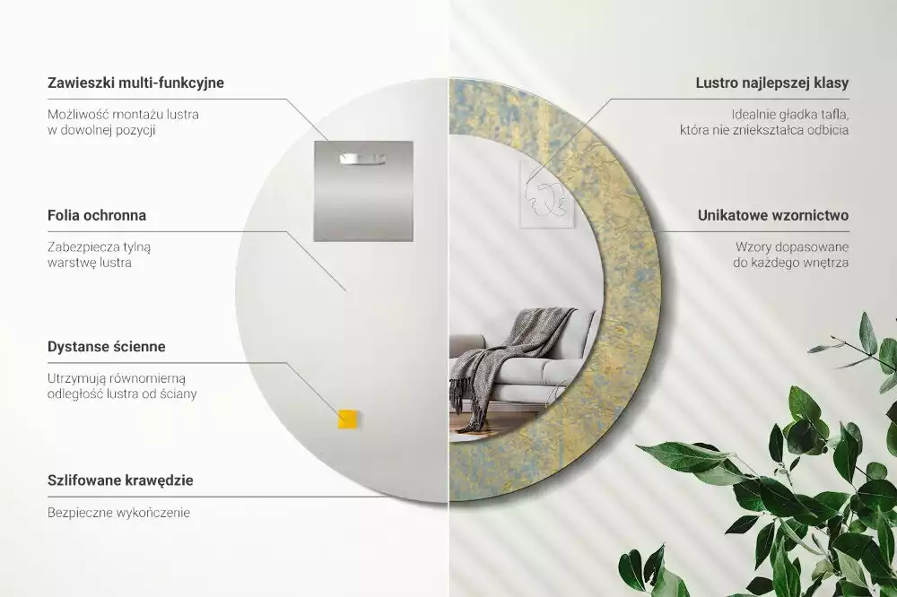 Bedrukte ronde spiegel Loftpatroon