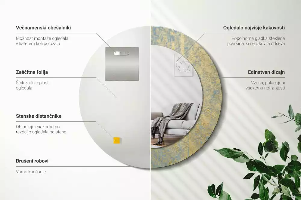 Bedrukte ronde spiegel Loftpatroon