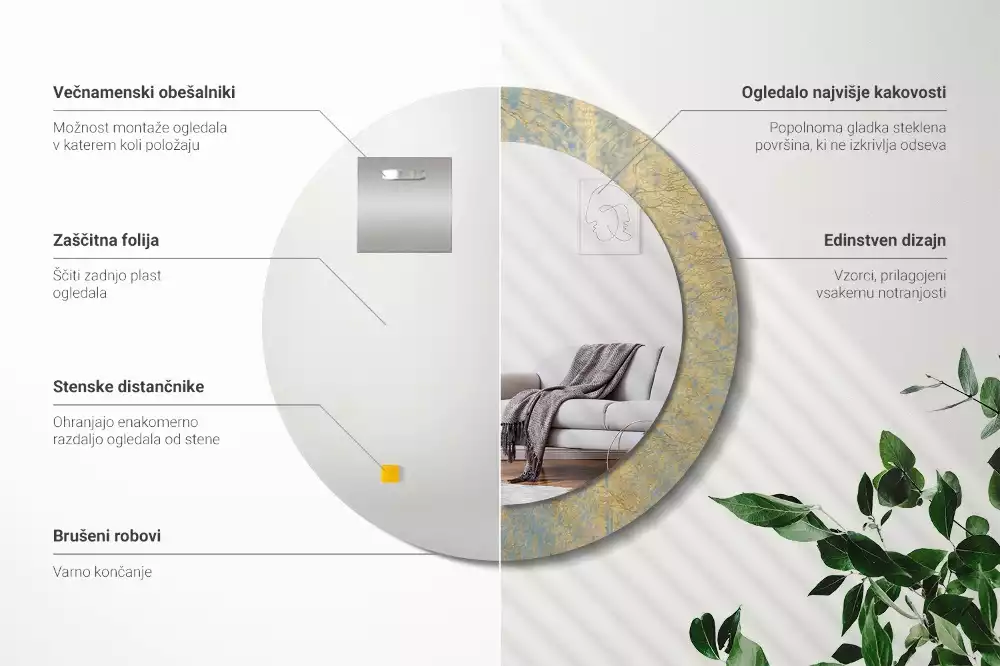 Bedrukte ronde spiegel Loftpatroon