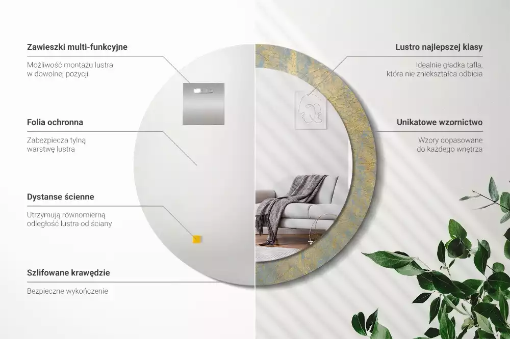 Bedrukte ronde spiegel Loftpatroon