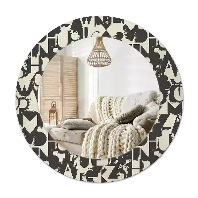 Ronde spiegel met bedrukte lijst Brieven