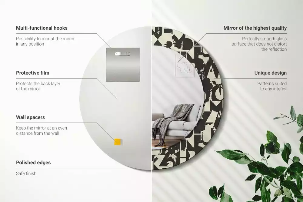 Ronde spiegel met bedrukte lijst Brieven