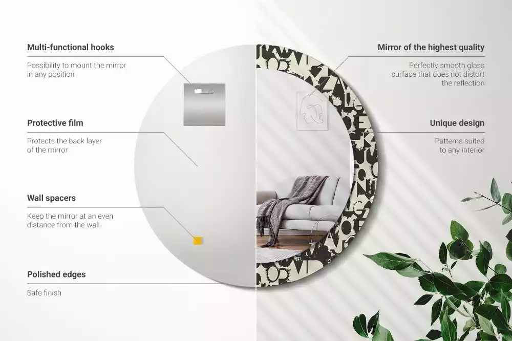 Ronde spiegel met bedrukte lijst Brieven