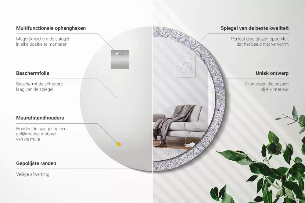 Bedrukte ronde spiegel Tropische palmboom omtrek