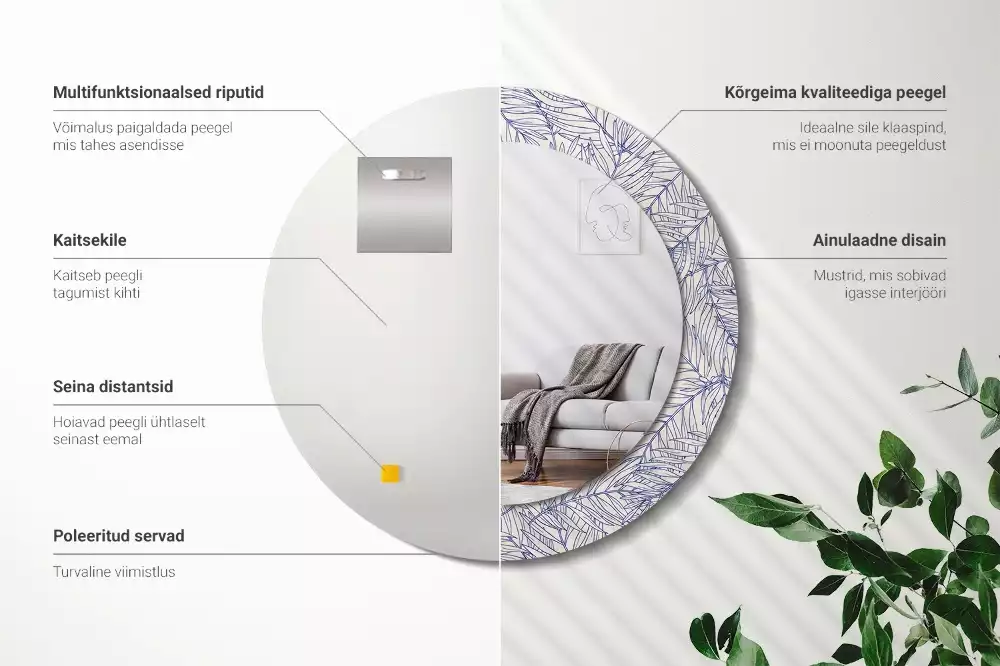 Bedrukte ronde spiegel Tropische palmboom omtrek