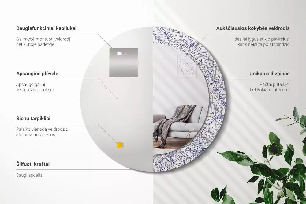 Bedrukte ronde spiegel Tropische palmboom omtrek