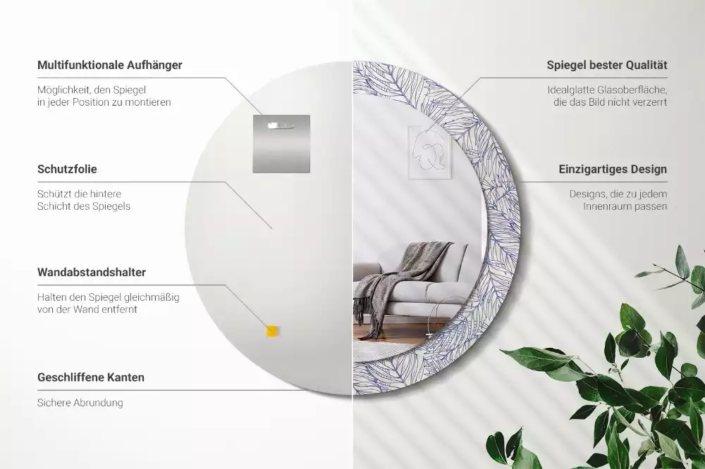 Bedrukte ronde spiegel Tropische palmboom omtrek