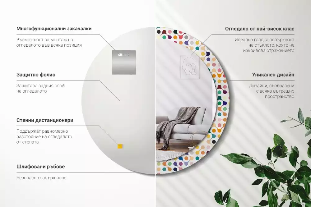 Ronde spiegel met bedrukte lijst Pop-art stippen