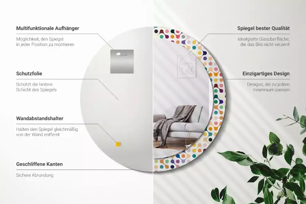 Ronde spiegel met bedrukte lijst Pop-art stippen