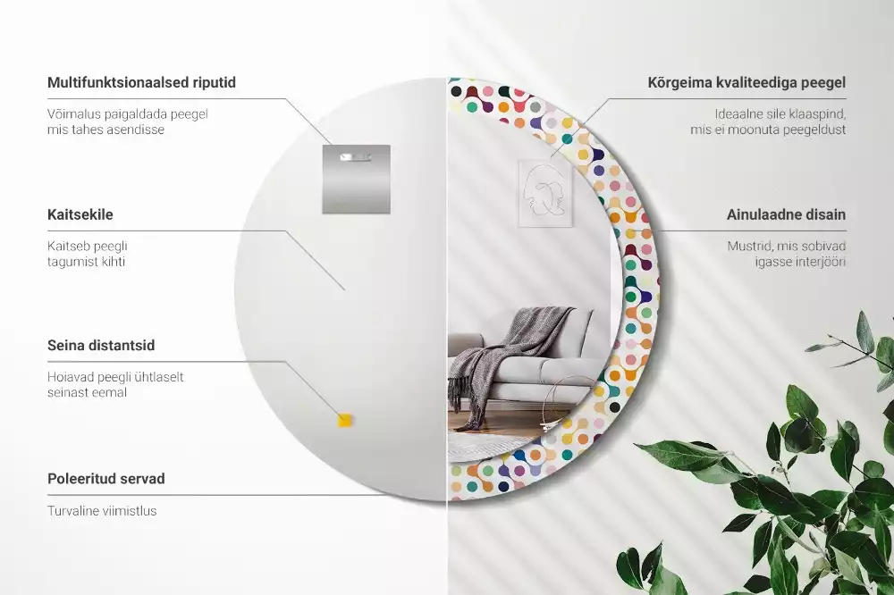 Ronde spiegel met bedrukte lijst Pop-art stippen