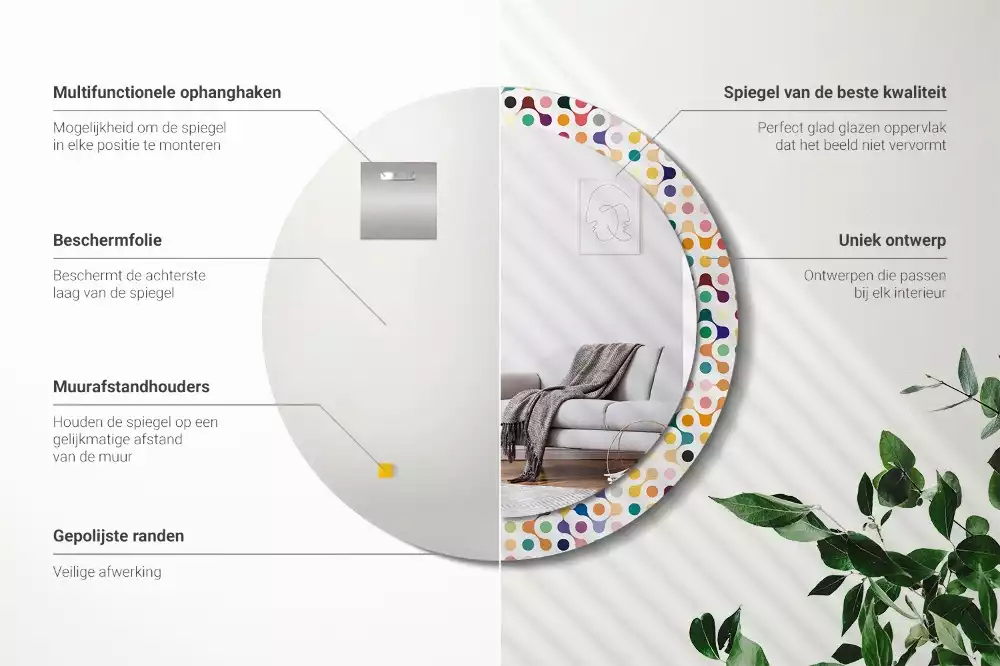 Ronde spiegel met bedrukte lijst Pop-art stippen