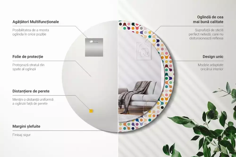 Ronde spiegel met bedrukte lijst Pop-art stippen