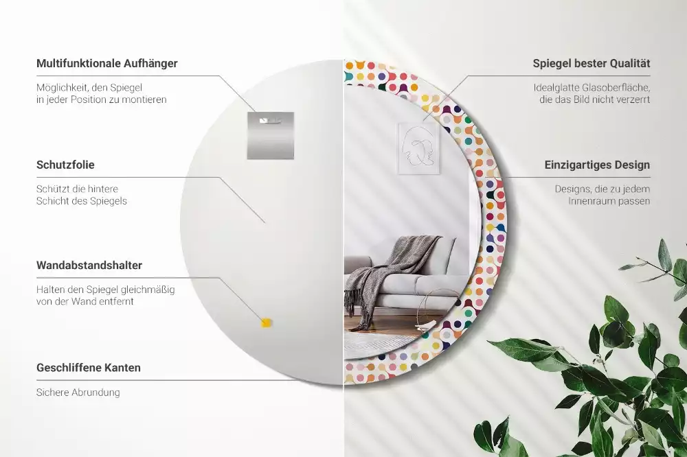 Ronde spiegel met bedrukte lijst Pop-art stippen