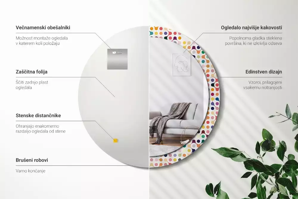 Ronde spiegel met bedrukte lijst Pop-art stippen