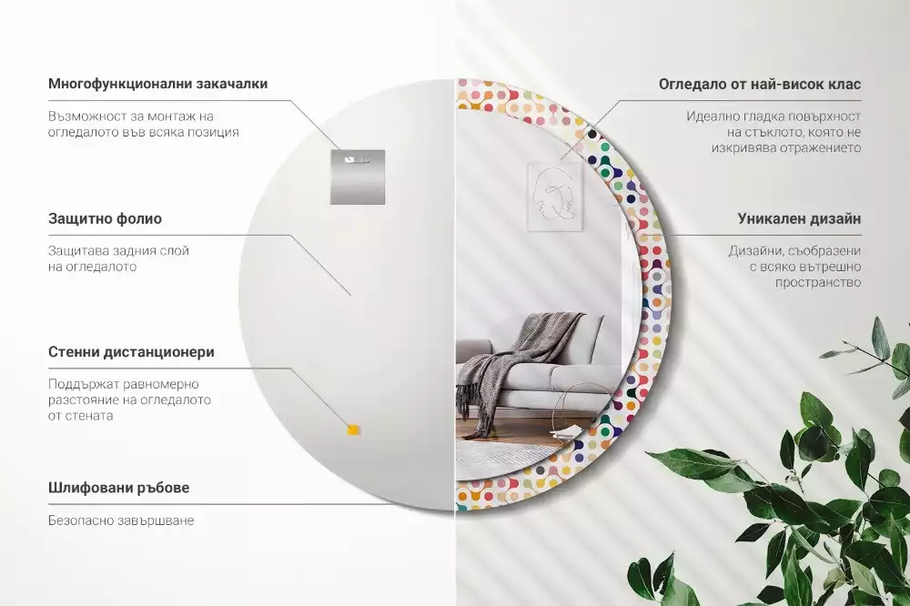 Ronde spiegel met bedrukte lijst Pop-art stippen