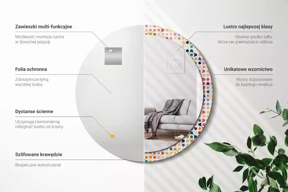 Ronde spiegel met bedrukte lijst Pop-art stippen