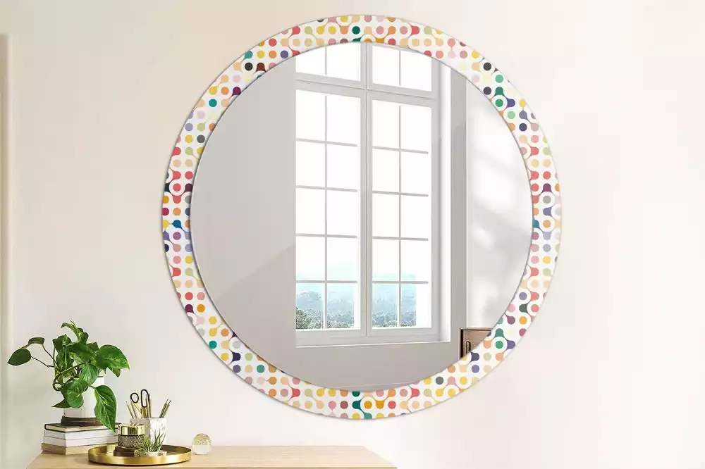 Ronde spiegel met bedrukte lijst Pop-art stippen