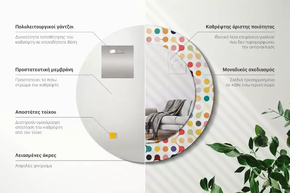 Ronde spiegel met bedrukte lijst Pop-art stippen