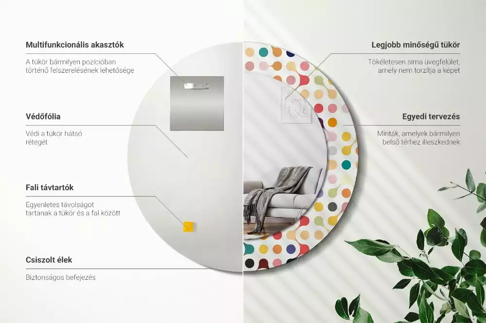 Ronde spiegel met bedrukte lijst Pop-art stippen