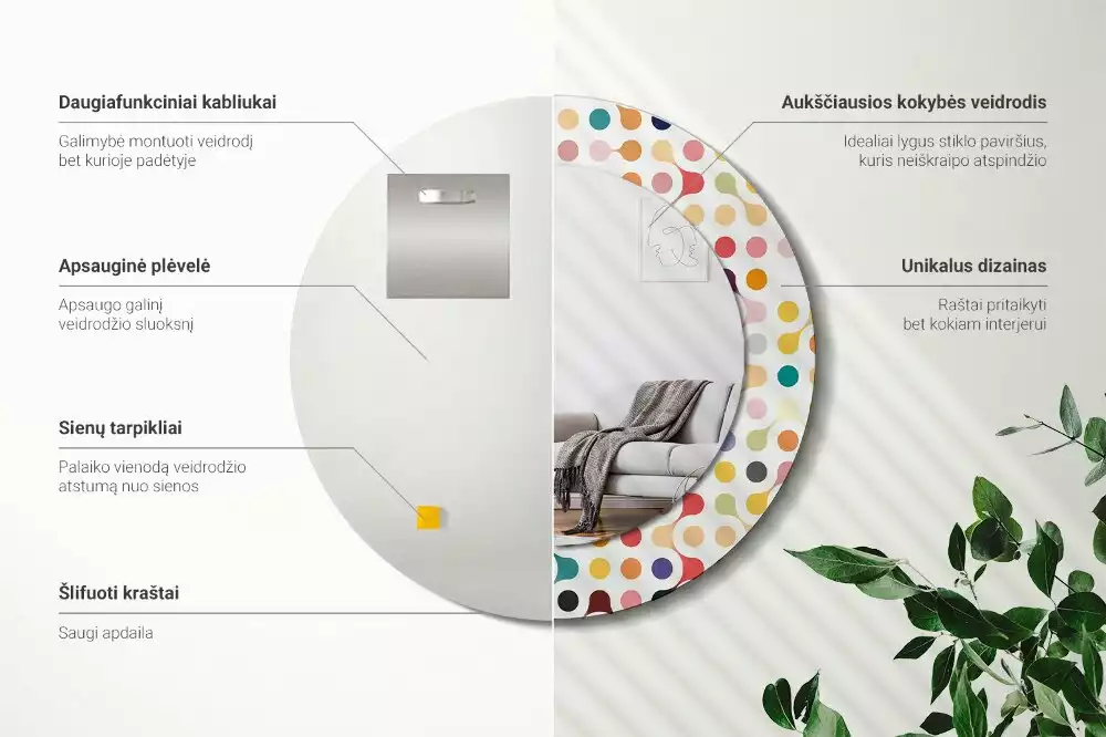 Ronde spiegel met bedrukte lijst Pop-art stippen