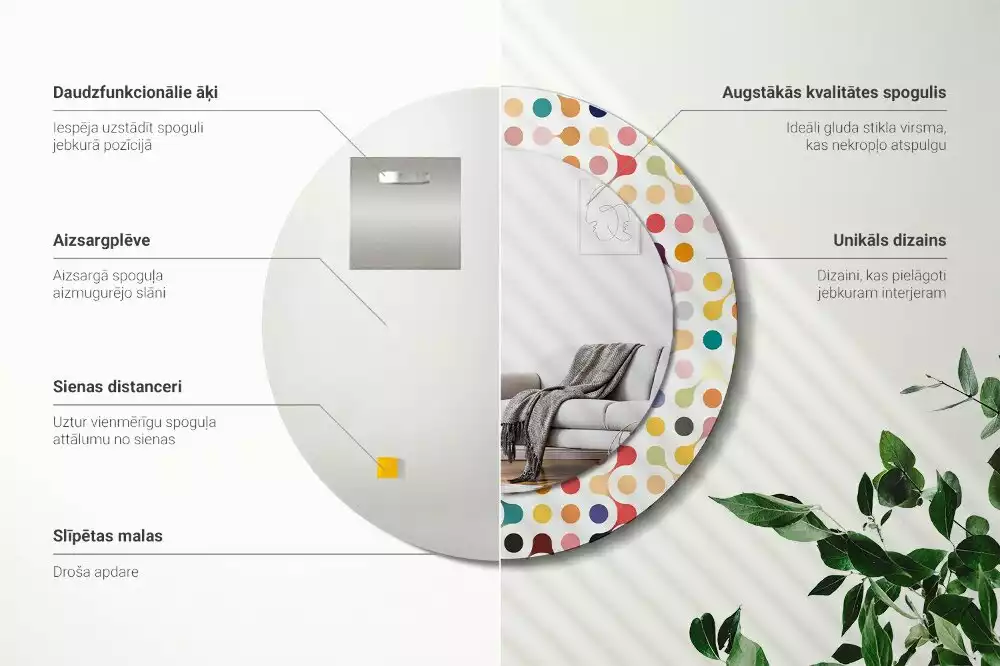 Ronde spiegel met bedrukte lijst Pop-art stippen