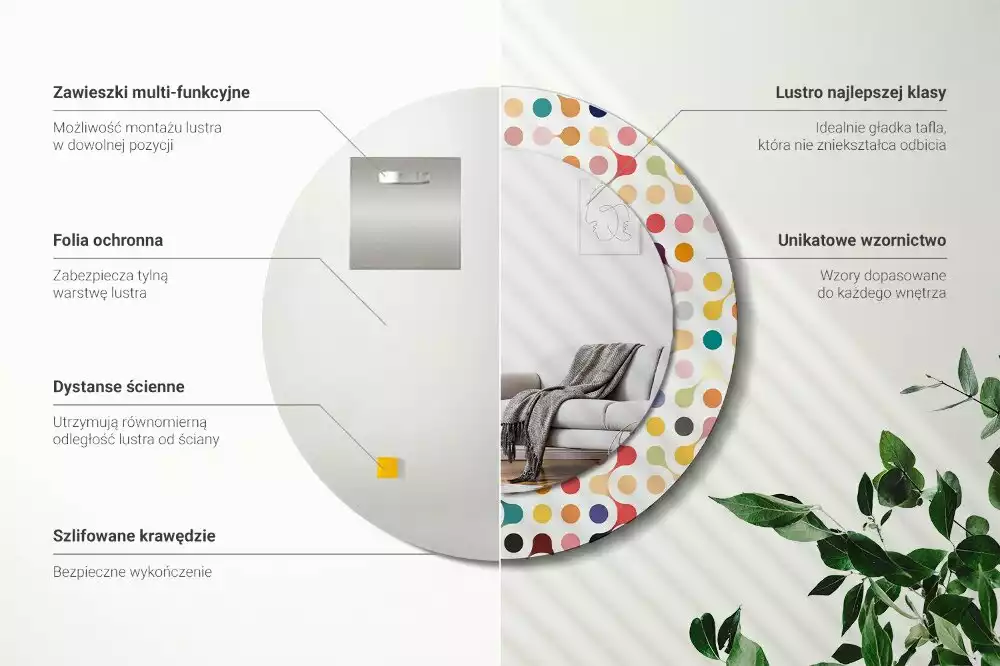 Ronde spiegel met bedrukte lijst Pop-art stippen