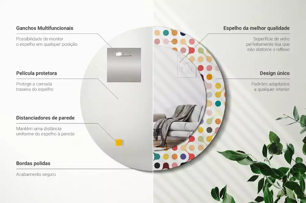 Ronde spiegel met bedrukte lijst Pop-art stippen