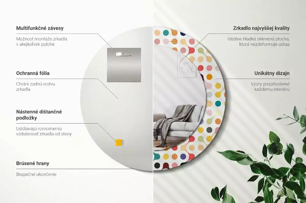 Ronde spiegel met bedrukte lijst Pop-art stippen