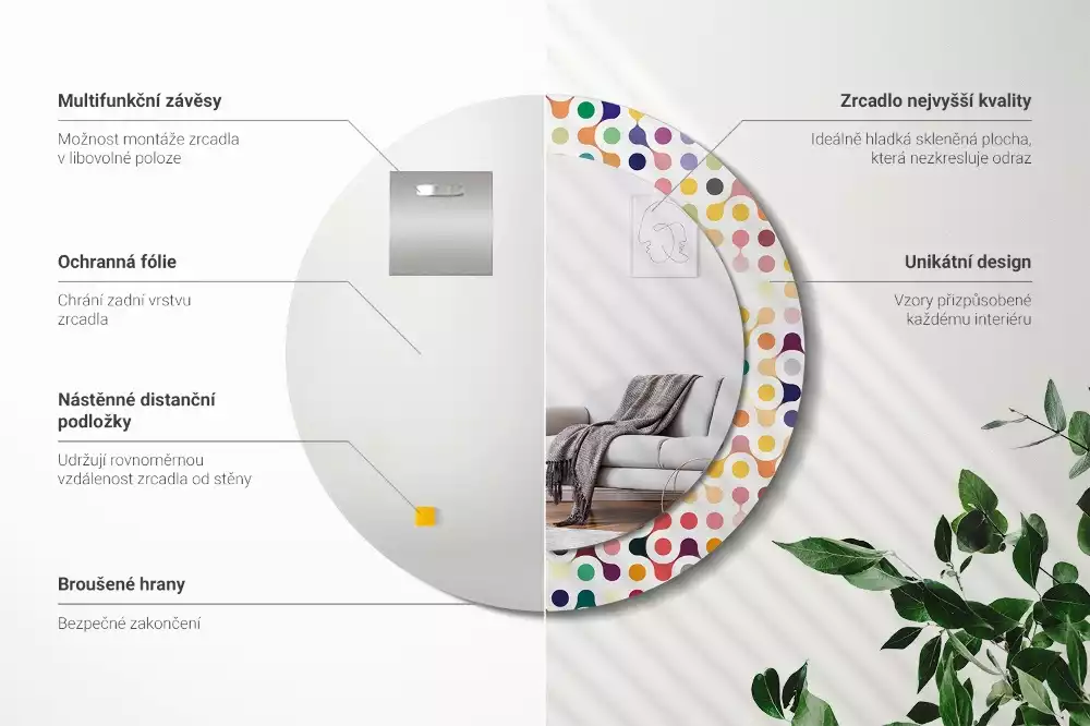 Ronde spiegel met bedrukte lijst Pop-art stippen