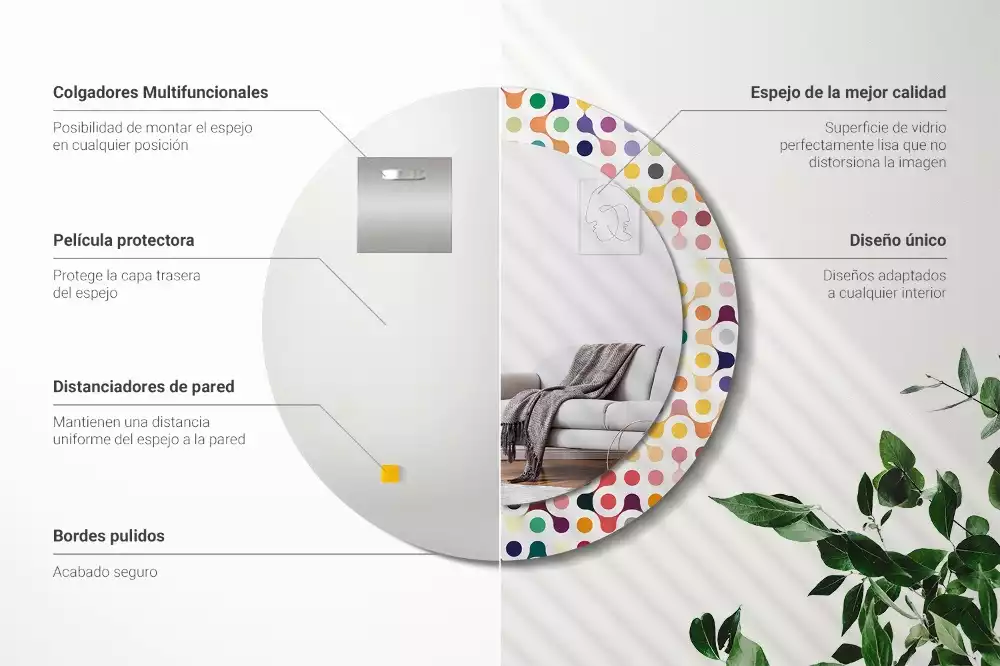 Ronde spiegel met bedrukte lijst Pop-art stippen