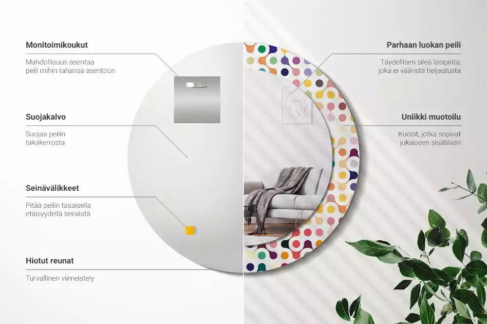 Ronde spiegel met bedrukte lijst Pop-art stippen