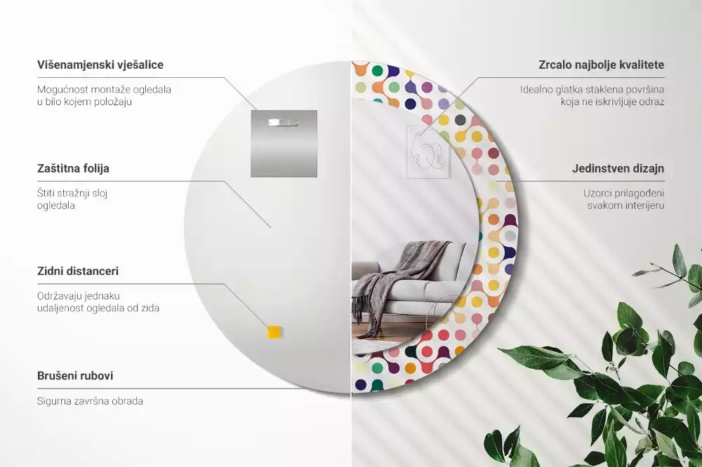 Ronde spiegel met bedrukte lijst Pop-art stippen