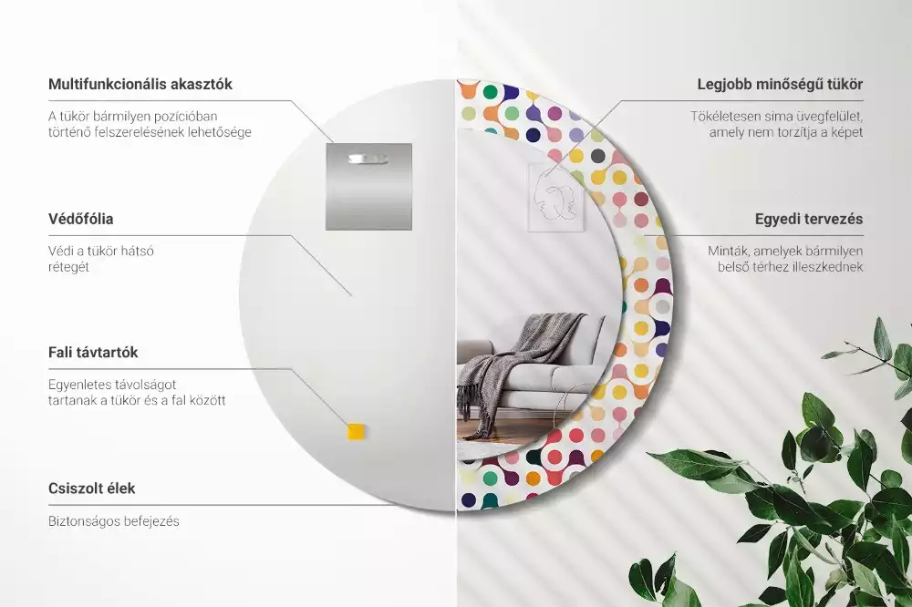 Ronde spiegel met bedrukte lijst Pop-art stippen