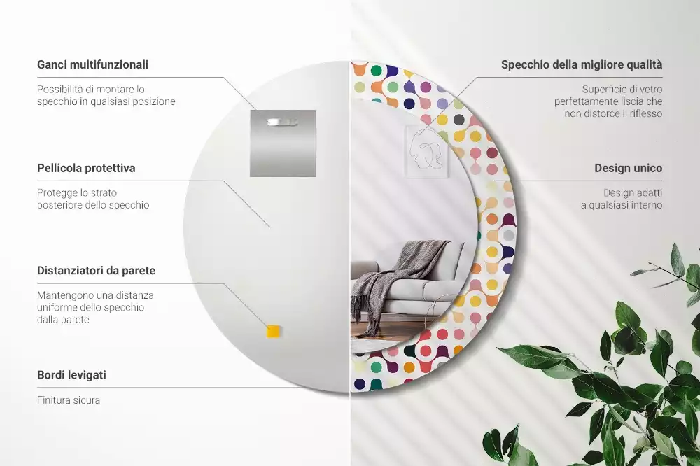 Ronde spiegel met bedrukte lijst Pop-art stippen