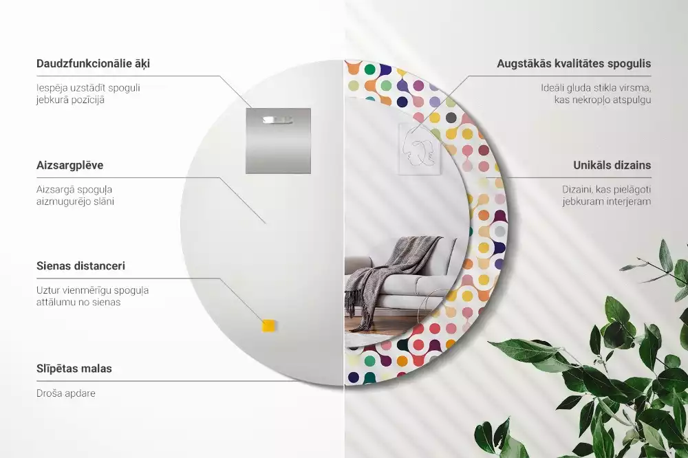 Ronde spiegel met bedrukte lijst Pop-art stippen