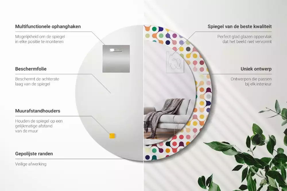 Ronde spiegel met bedrukte lijst Pop-art stippen