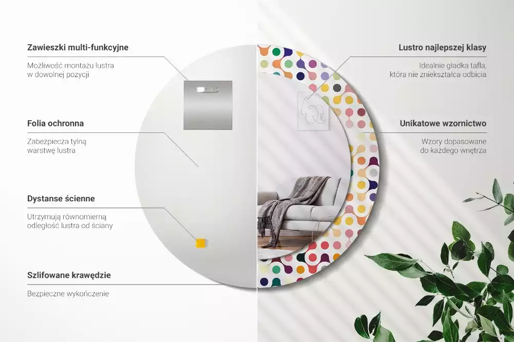 Ronde spiegel met bedrukte lijst Pop-art stippen