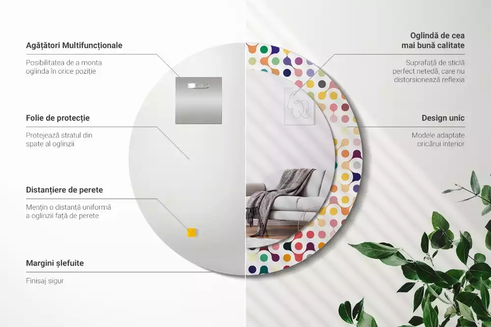 Ronde spiegel met bedrukte lijst Pop-art stippen