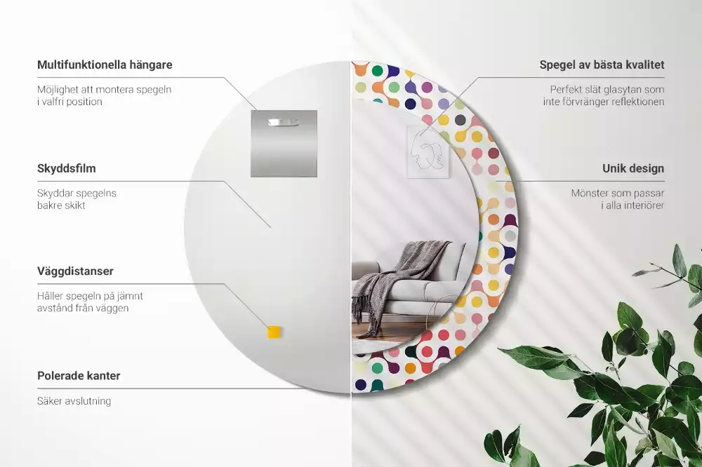 Ronde spiegel met bedrukte lijst Pop-art stippen