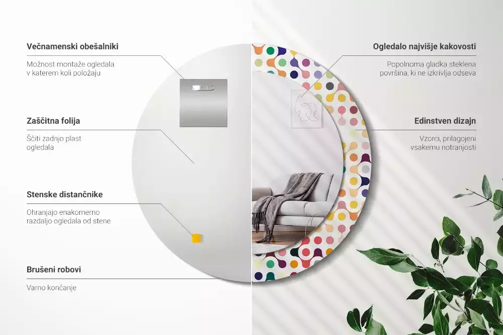 Ronde spiegel met bedrukte lijst Pop-art stippen