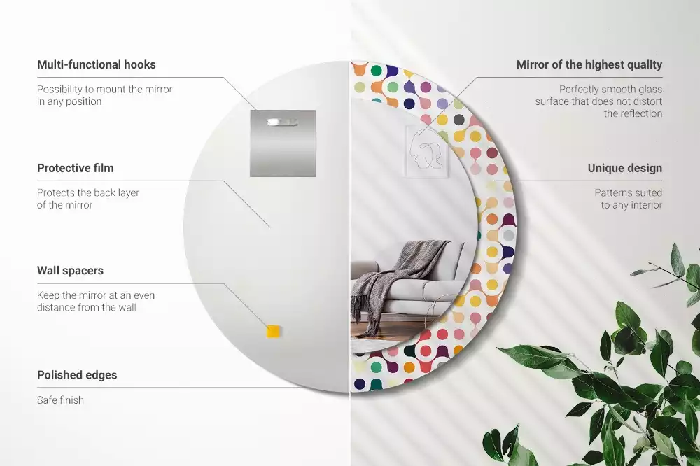 Ronde spiegel met bedrukte lijst Pop-art stippen