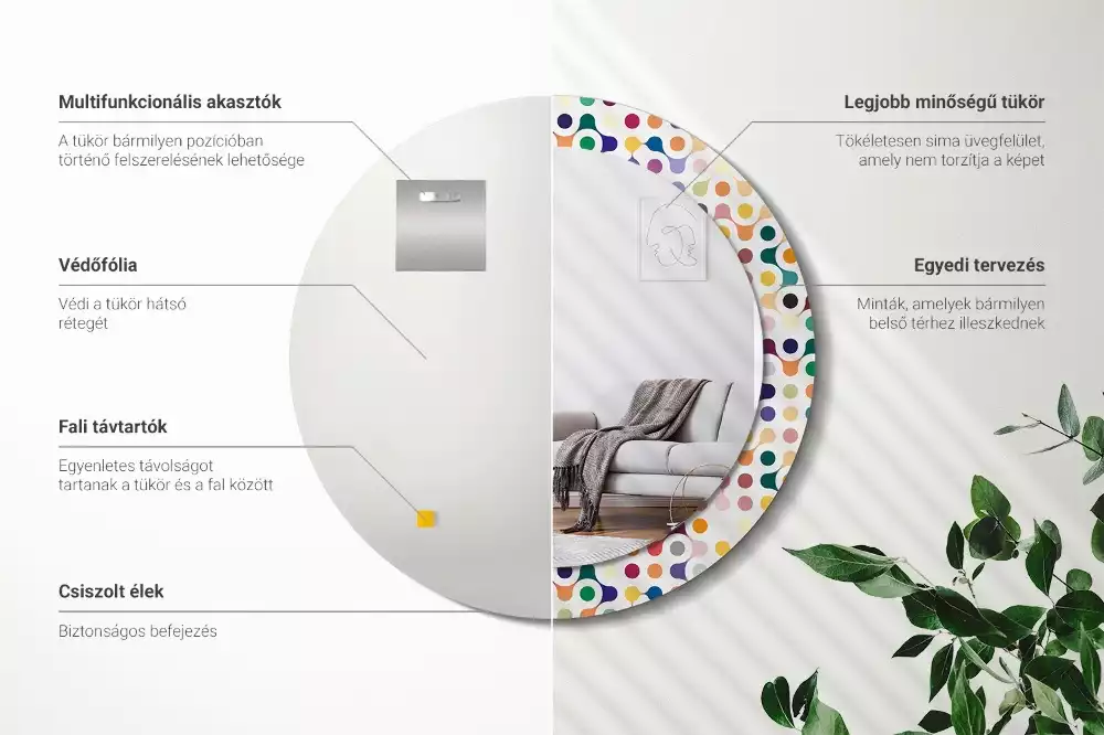 Ronde spiegel met bedrukte lijst Pop-art stippen