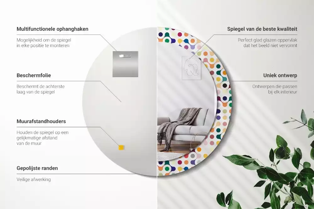 Ronde spiegel met bedrukte lijst Pop-art stippen