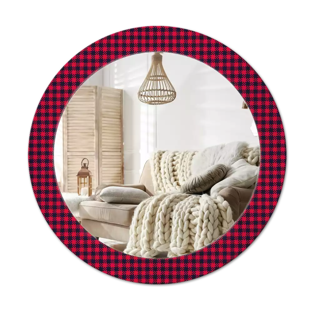 Ronde spiegel met decoratie Rood geblokt