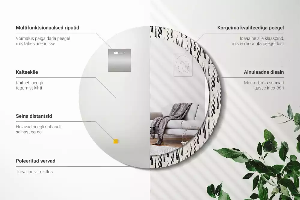 Ronde spiegel met bedrukte lijst Gestreept patroon