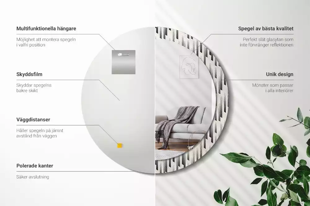 Ronde spiegel met bedrukte lijst Gestreept patroon