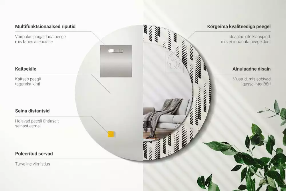 Ronde spiegel met bedrukte lijst Gestreept patroon