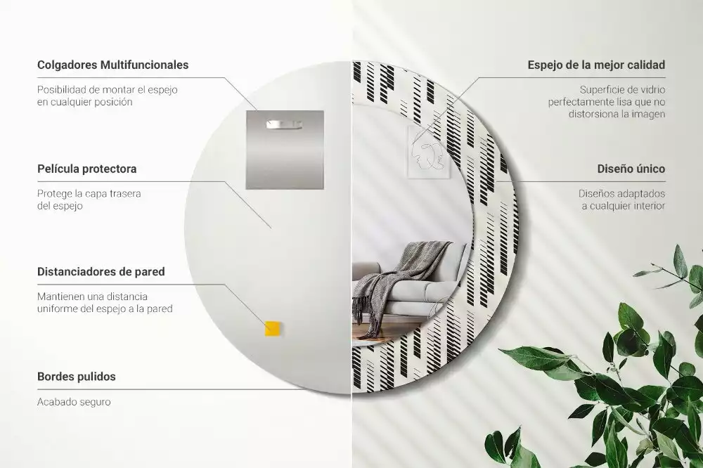 Ronde spiegel met bedrukte lijst Gestreept patroon
