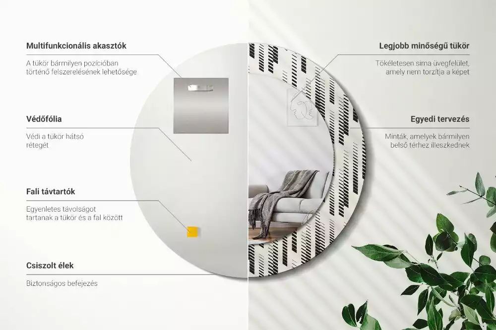 Ronde spiegel met bedrukte lijst Gestreept patroon