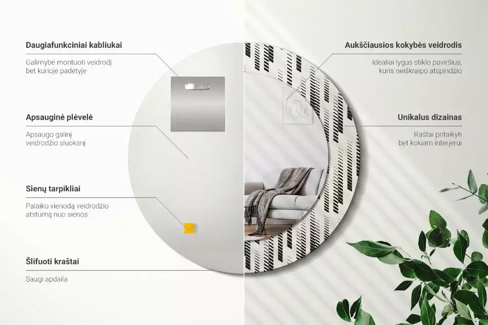 Ronde spiegel met bedrukte lijst Gestreept patroon